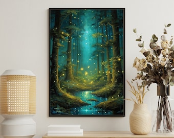 Enchanted Forest Canvas Print: Magical Creek, Mythical Wall Decor