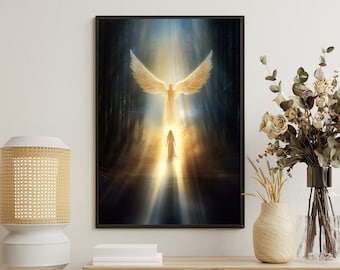 Vintage Guardian Angel Art Print: Christian Wall Decor