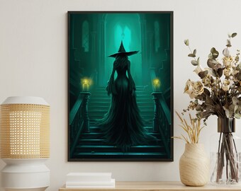 Gothic Witch Canvas Print: Mythical Woman Halloween Decor