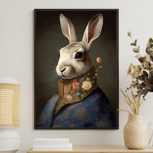Pintura de retrato de conejo victoriano, impresión artística de conejo, impresión en lienzo de conejo, impresión de arte gótico, impresión de arte de Dark Academia, impresión de póster de animales
