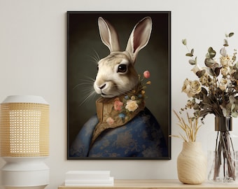 Victorian Rabbit Portrait Art Print: Gothic Dark Academia Poster