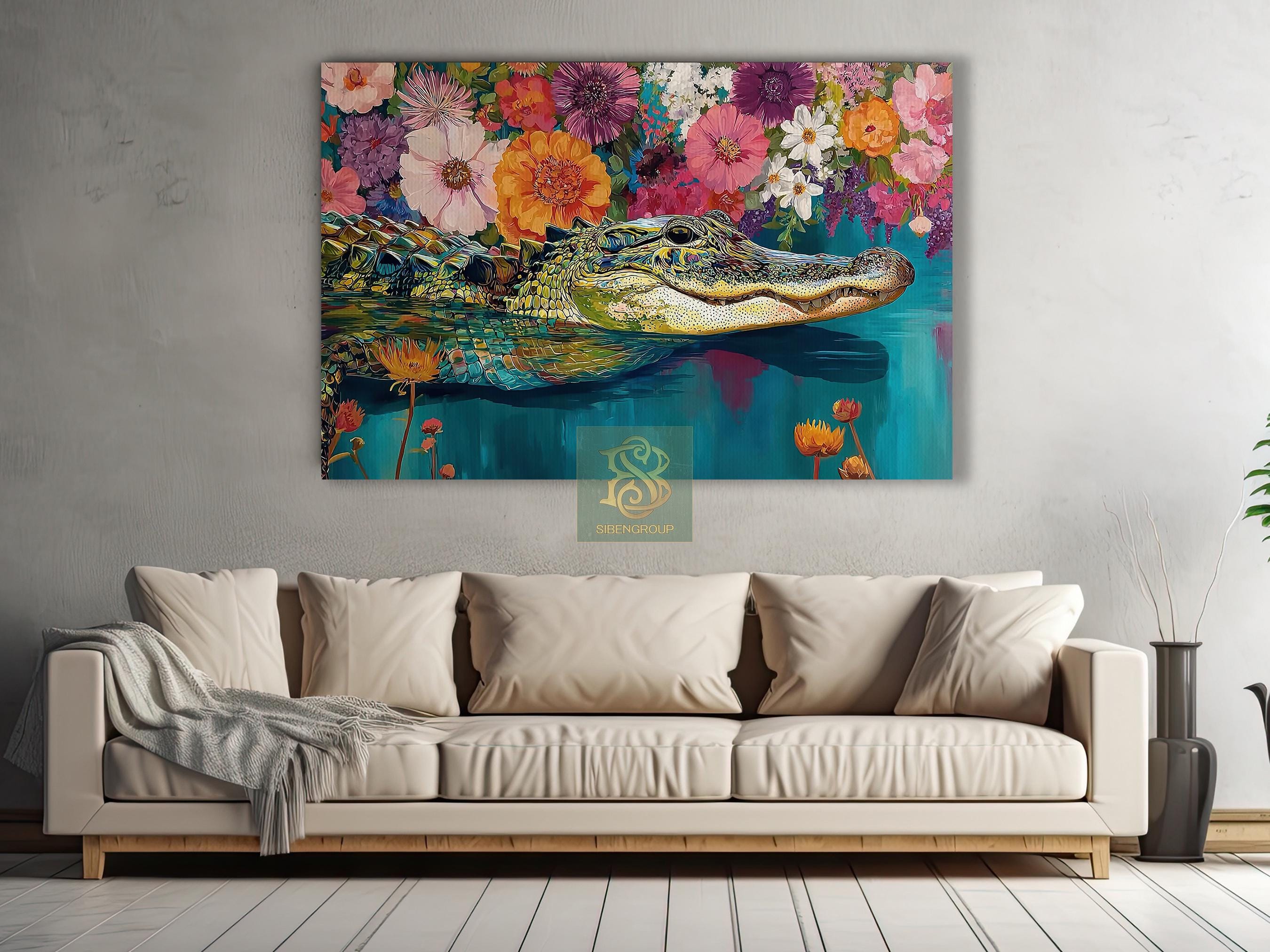 Colorful Alligator Canvas Print: Floral Gator Oasis Wall Art - Etsy