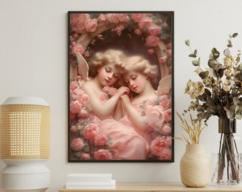 Floral Cupid Art Print, Vintage Valentine's Canvas