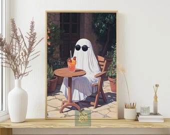 Funny Ghost Canvas Print: Halloween Cocktail Party Wall Art