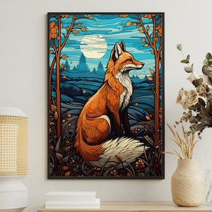 Vintage Country Fox Painting, Fox Art Print, Fox Canvas Print, Gothic Art Print, Dark Academia Art Print, Rustic Fox Poster Print