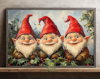 Funny Christmas Elves Canvas Print: Vintage Xmas Wall Art