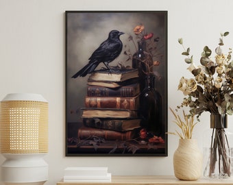 Vintage Crow Canvas Print: Gothic Dark Academia Art