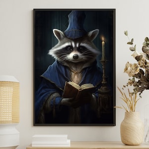 Raccoon Scholar Art Print: Gothic Dark Academia Wall Decor