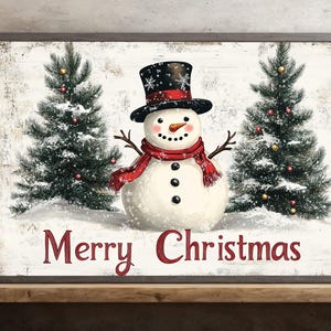 Snowman Merry Christmas Painting, Vintage Winter Canvas, Homely Holiday Poster, Christmas Wall Art, Winter Decor