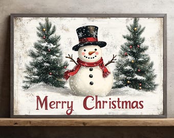 Vintage Snowman Christmas Canvas: Homely Winter Wall Art