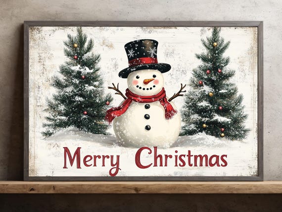 Vintage Snowman Christmas Canvas: Homely Winter Wall Art