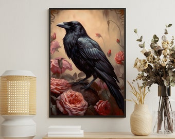 Vintage Raven Canvas Print: Gothic Crow Art, Dark Academia Decor