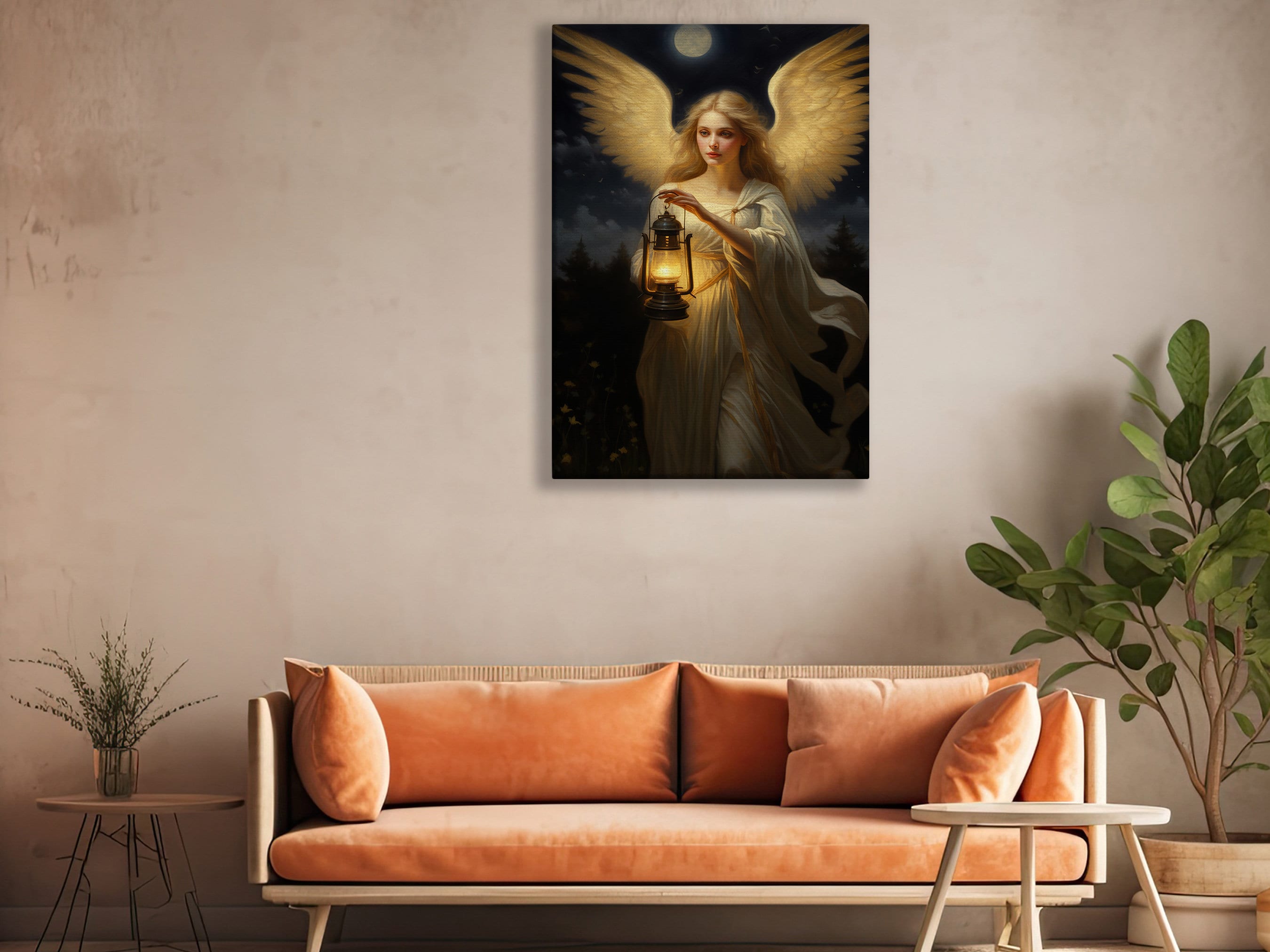 アンティーク雑貨 Angel Wall Decorations Vintage Angel With Lantern Canvas Art Print - Angelic Wall Decor