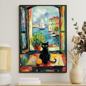 Matisse Cat On The Window Art Print, Black Cat Canvas, Cat Poster, Cat Lover&#39;s Gift, Cat Wall Decor