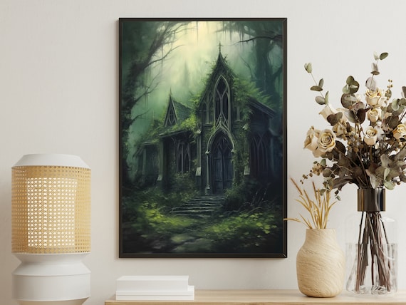 Gothic Church Canvas Print, Dark Academia, Mythical Art