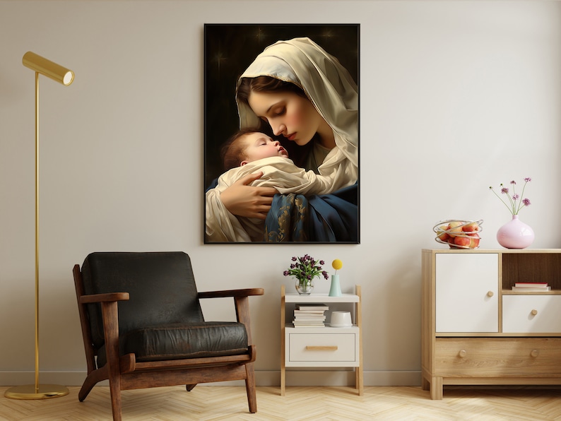 Virgin Mary and Baby Jesus Art Print: Catholic Wall Decor image 4