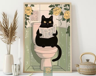 Funny Cat Bathroom Canvas Print: Quirky Humorous Wall Art