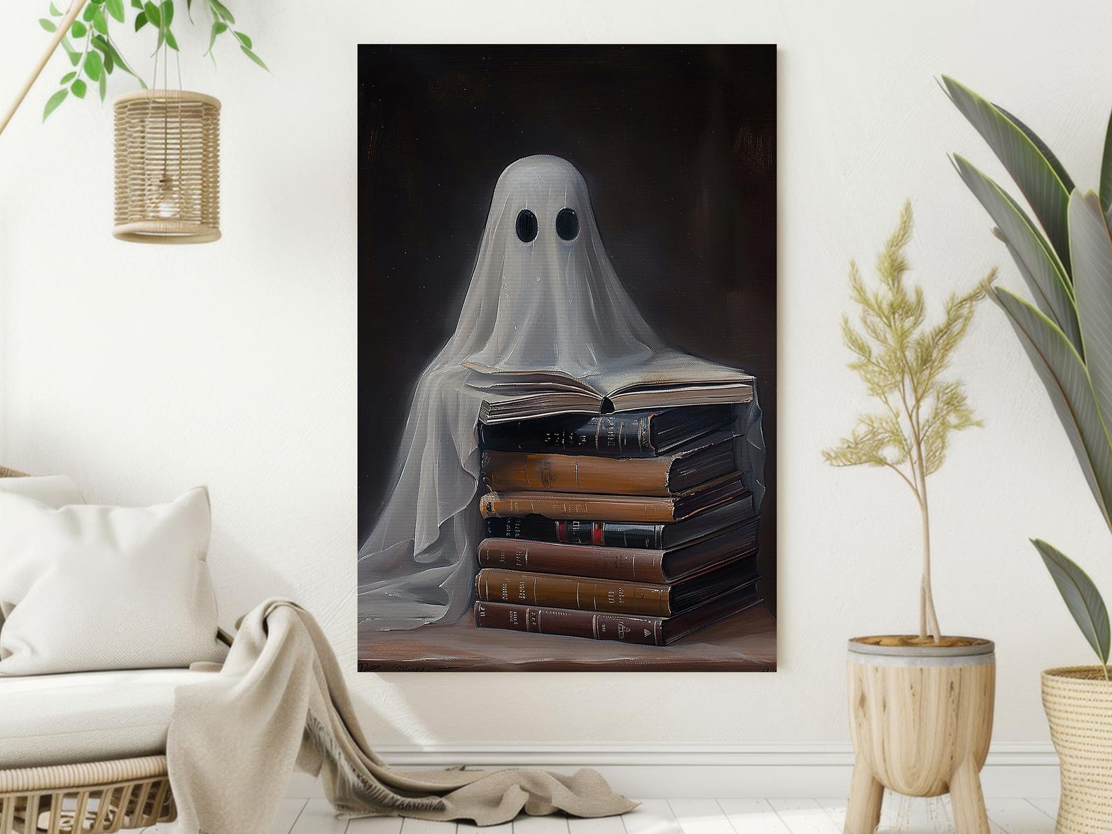 Vintage Ghost Reading Book Canvas Print: Halloween Library Wall Art - Etsy