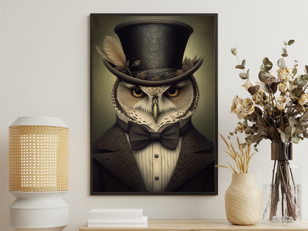 Vintage Owl Portrait Art Print: Gothic Dark Academia Wall Decor - Etsy