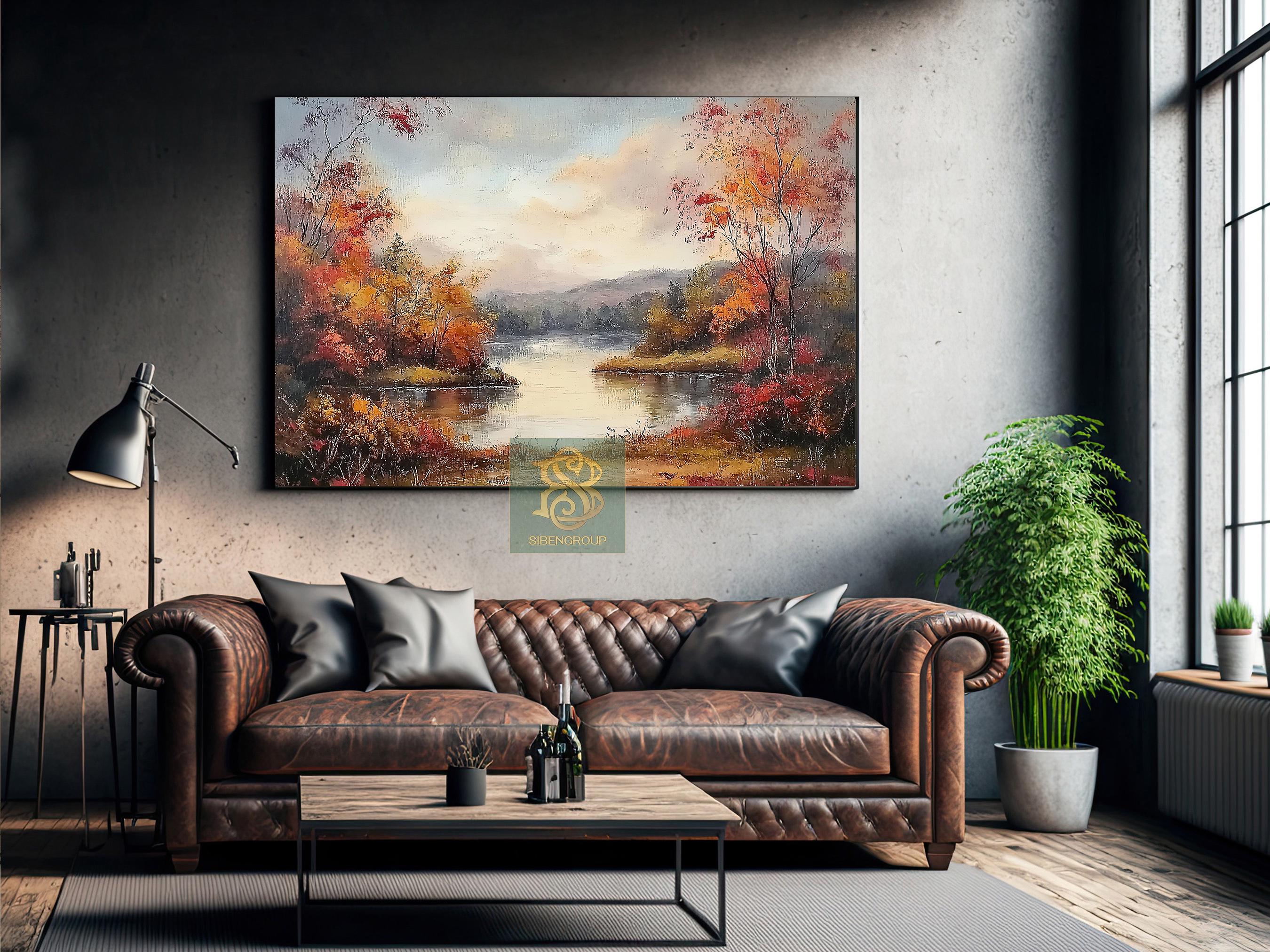 Autumn Lake View Canvas Print, Forest River Poster, Fall Landscape Wall ...