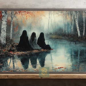 Dark Three Witches Painting, Witchy Canvas Print, Witch Poster, Halloween Wall Art, Halloween Decor