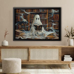 Vintage Ghost Reading in Library Canvas Print: Halloween Wall Art - Etsy