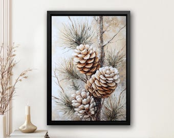 Vintage Pinecone Canvas Print: Rustic Christmas Wall Art