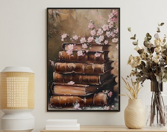 Vintage Magic Books Canvas Print: Retro Floral Wall Art