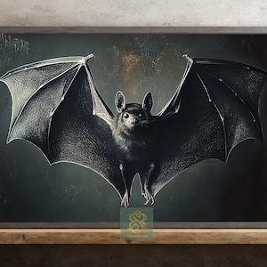 Bat Illustration Canvas Print, Gothic Flying Bat Poster, Dark Halloween Wall Art
