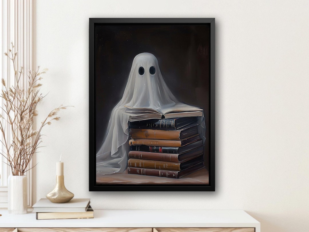 Vintage Ghost Reading Book Canvas Print: Halloween Library Wall Art - Etsy