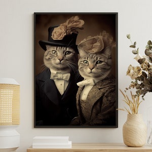 Victorian Cat Couple Portrait: Gothic Renaissance Art Print