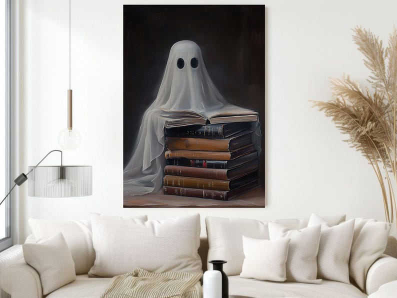 Vintage Ghost Reading Book Canvas Print: Halloween Library Wall Art - Etsy