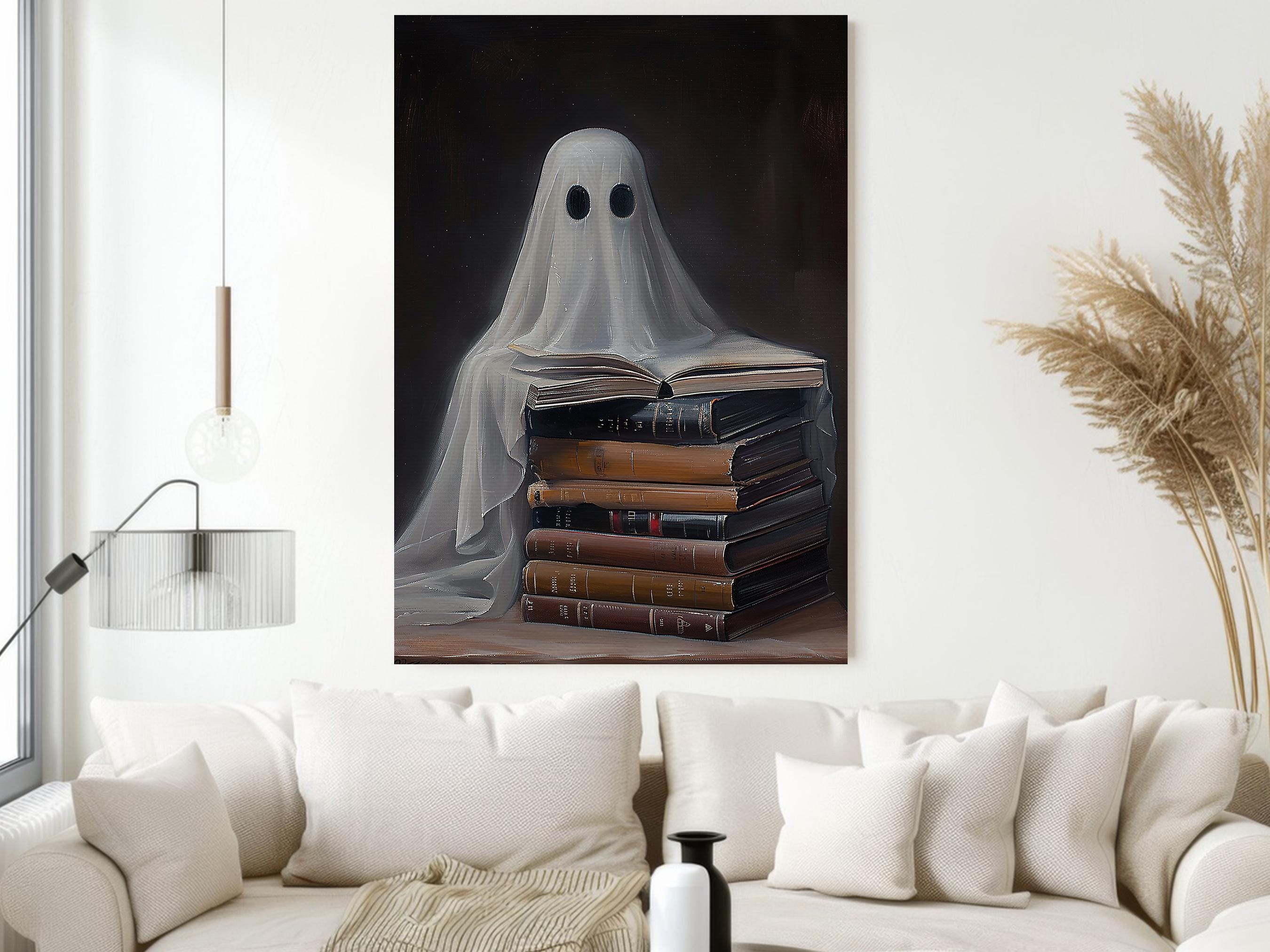 Vintage Ghost Reading Book Canvas Print: Halloween Library Wall Art - Etsy