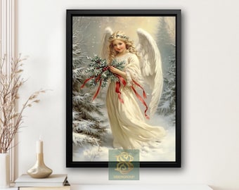 Vintage Christmas Angel Canvas Print: Spiritual Holiday Decor