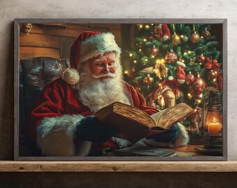 Vintage Santa Reading Canvas: Cozy Christmas Wall Art