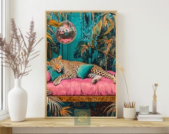 Leopard Disco Nap Canvas Print: Tropical Jungle Glam Art