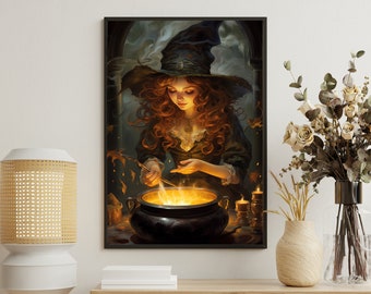 Vintage Witch Canvas Art Print: Gothic Halloween Decor