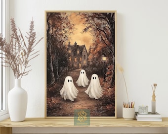 Spooky Halloween Ghosts Canvas Print: Haunted Forest Wall Art