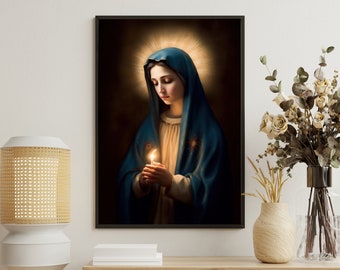 Virgin Mary Painting, Mother Maria Art Print, Christian Canvas Print, Maria Poster Print, Catholic Wall Art