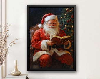 Vintage Santa Reading Canvas: Cozy Christmas Wall Art