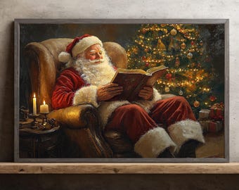 Vintage Santa Reading Canvas: Cozy Christmas Wall Art