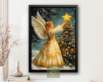 Vintage Christmas Angel Canvas Print: Celestial Holiday Decor