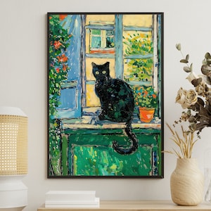 Matisse Cat On The Window Art Print, Black Cat Canvas Print, Cat Poster Print, Cat Lover&#39;s Gift