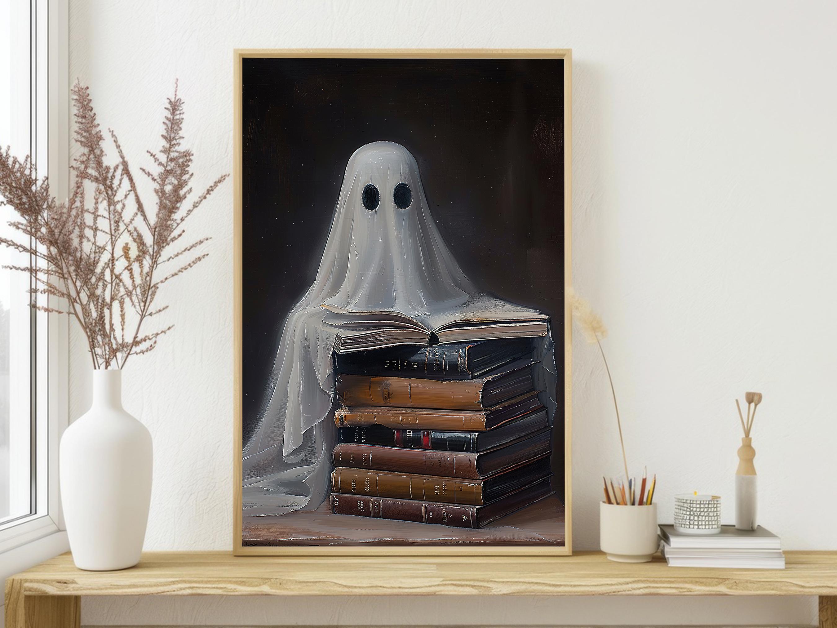 Vintage Ghost Reading Book Canvas Print: Halloween Library Wall Art - Etsy