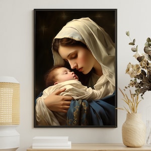Virgin Mary and Baby Jesus Art Print: Catholic Wall Decor image 1
