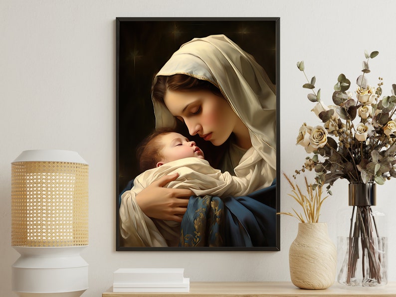 Virgin Mary and Baby Jesus Art Print: Catholic Wall Decor image 1