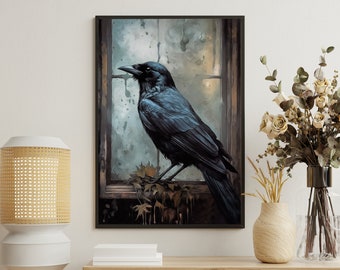 Vintage Crow Canvas Print: Gothic Dark Academia Art
