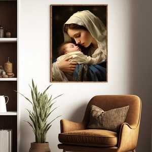Virgin Mary and Baby Jesus Art Print: Catholic Wall Decor image 2