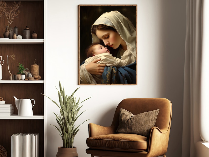 Virgin Mary and Baby Jesus Art Print: Catholic Wall Decor image 2