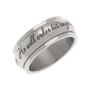 8mm Women's Spinner Ring - For He Will Send His Angel To Protect You ... Christian Religious Inspirational Ring Anxiety & Stress Relief